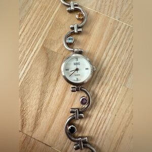 Badavici ladies 925 Sterling silver bracelet multi-color stone watch NEW BATTERY